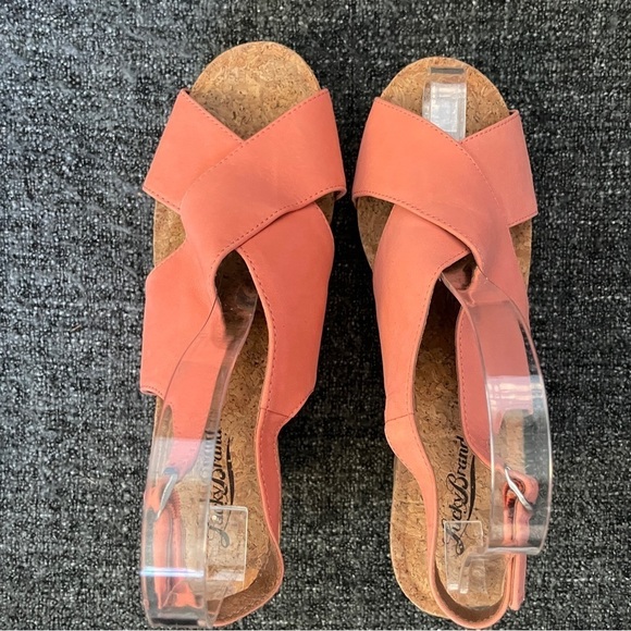 Lucky Brand Minari Sandals Coral Elko Nubuck Wedge Heel Women’s Size 8.5 - Picture 4 of 10